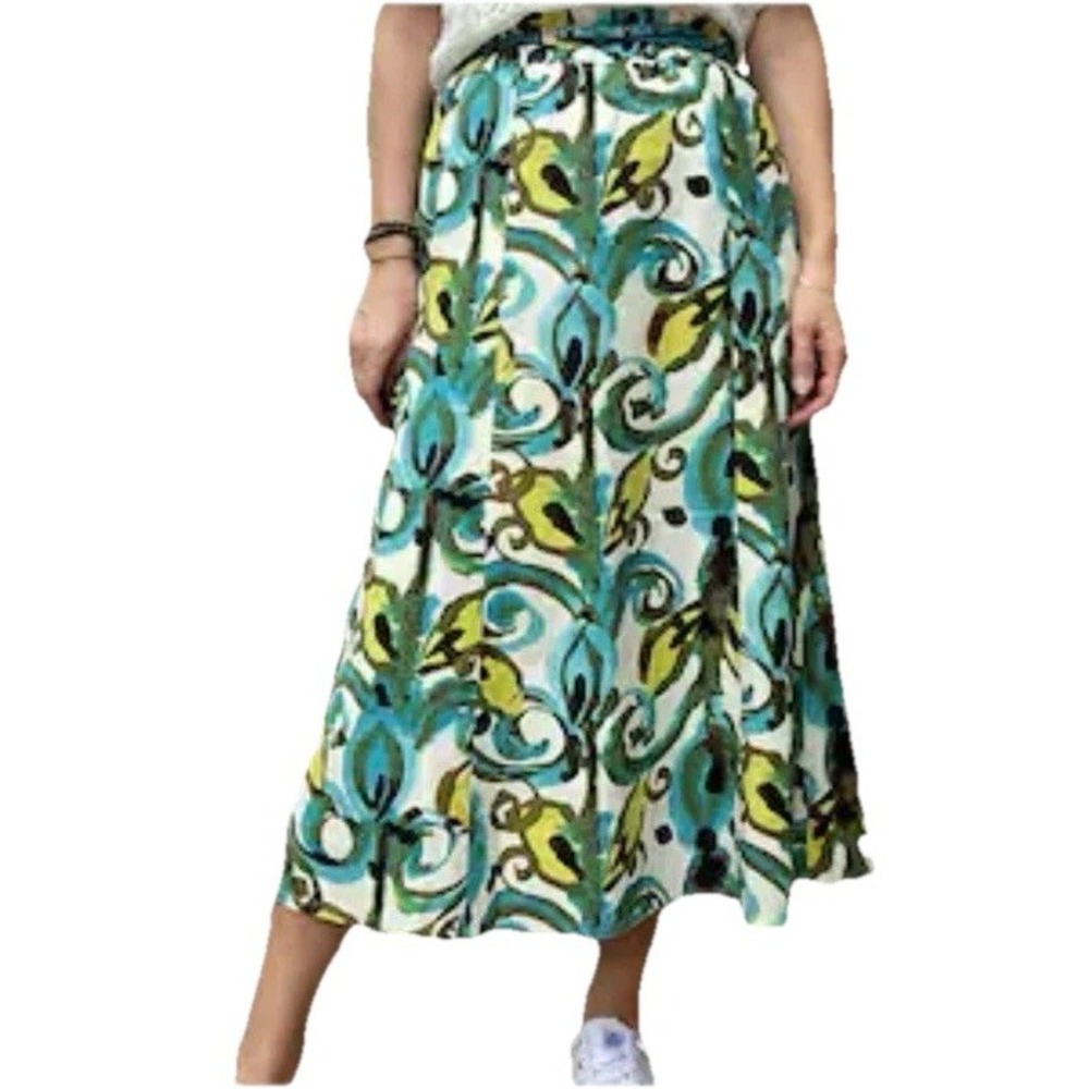 Kasper Linen Blend Skirt Womens 4 Watercolor Essential Sportswear Cottagecore
